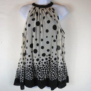 ECI NY sleeveless blouse 14 Black white polka dots